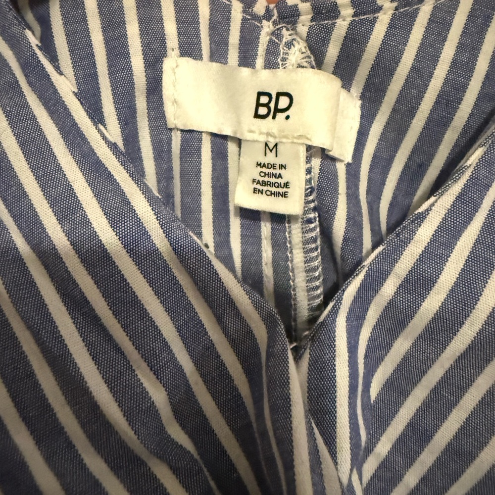 BP Blue and White Striped Asymmetrical Dress, Cold Shoulder Size Medium Like New - Picture 2 of 5